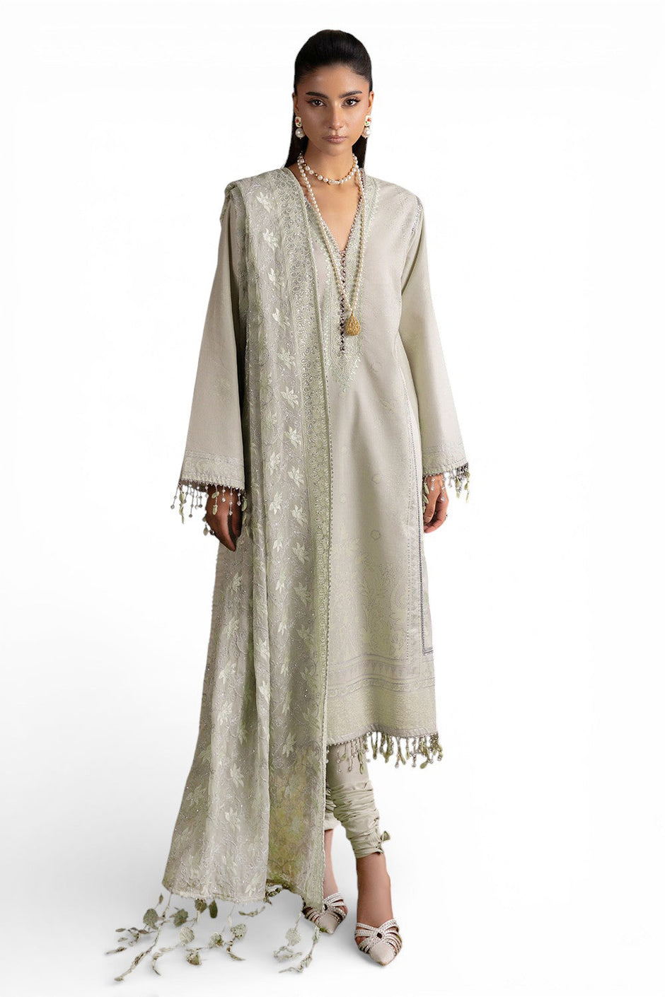 3 Piece Printed Lawn Suit with Embroidered Neckline & Embroidered Chiffon Dupatta