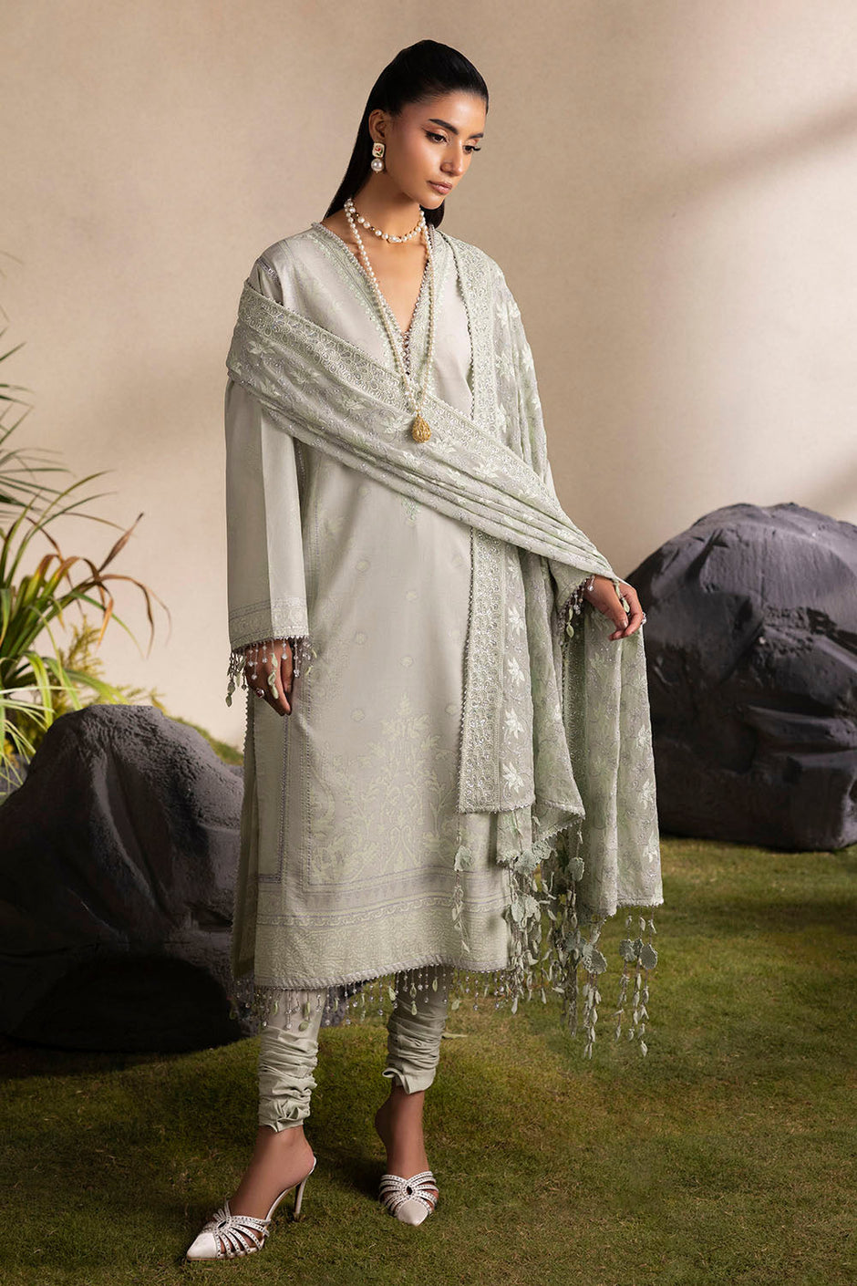 3 Piece Printed Lawn Suit with Embroidered Neckline & Embroidered Chiffon Dupatta