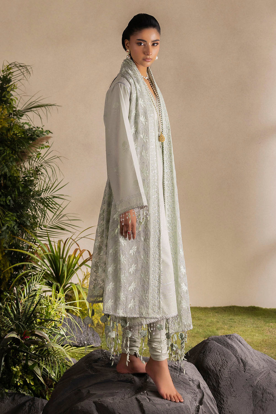 3 Piece Printed Lawn Suit with Embroidered Neckline & Embroidered Chiffon Dupatta
