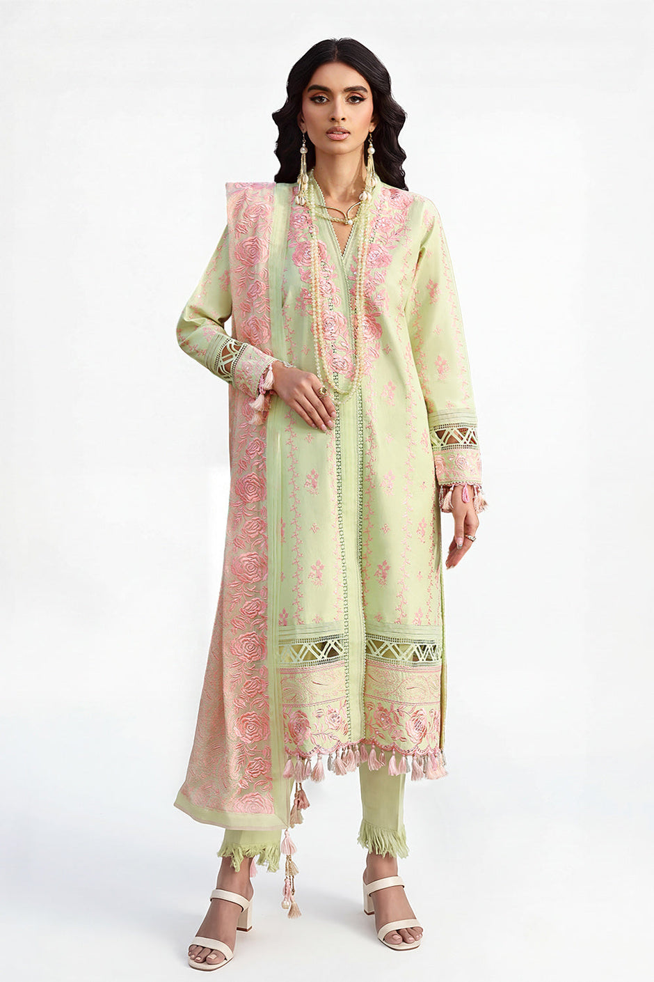 3 Piece Embroidered Lawn Suit with Embroidered Chiffon Dupatta