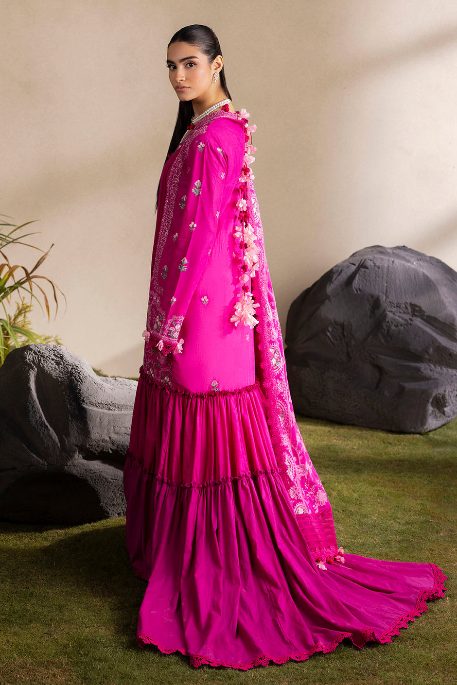 3 Piece Embroidered Lawn Suit with Embroidered Chiffon Dupatta