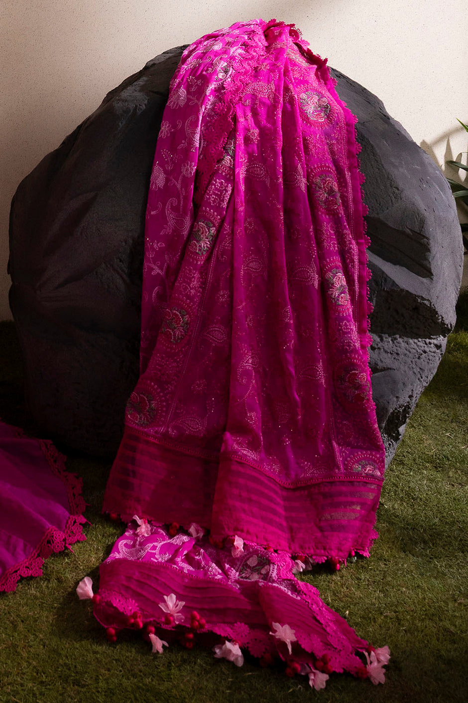 3 Piece Embroidered Lawn Suit with Embroidered Chiffon Dupatta
