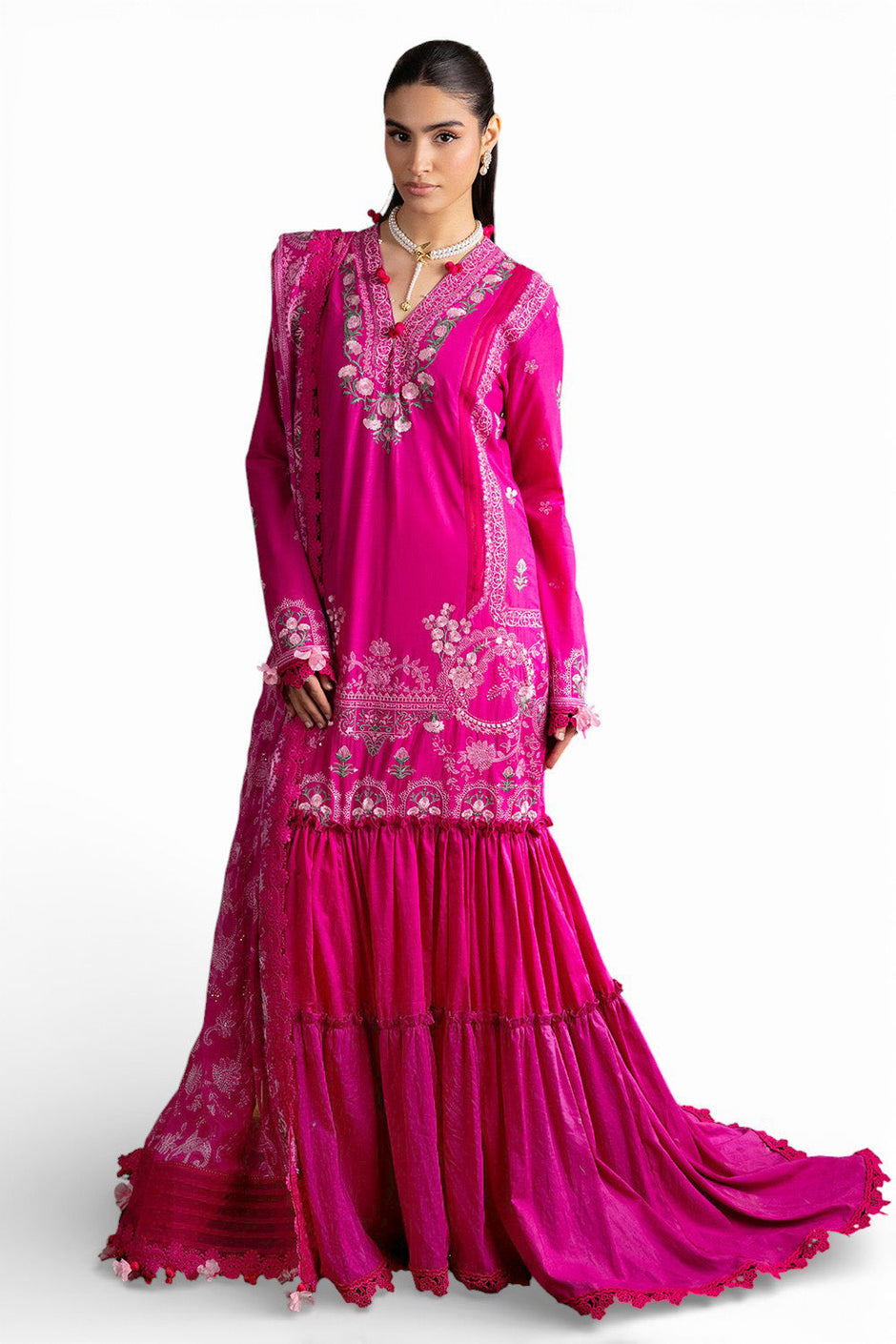 3 Piece Embroidered Lawn Suit with Embroidered Chiffon Dupatta