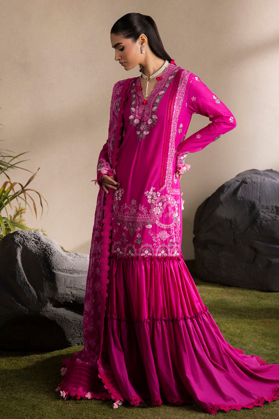 3 Piece Embroidered Lawn Suit with Embroidered Chiffon Dupatta