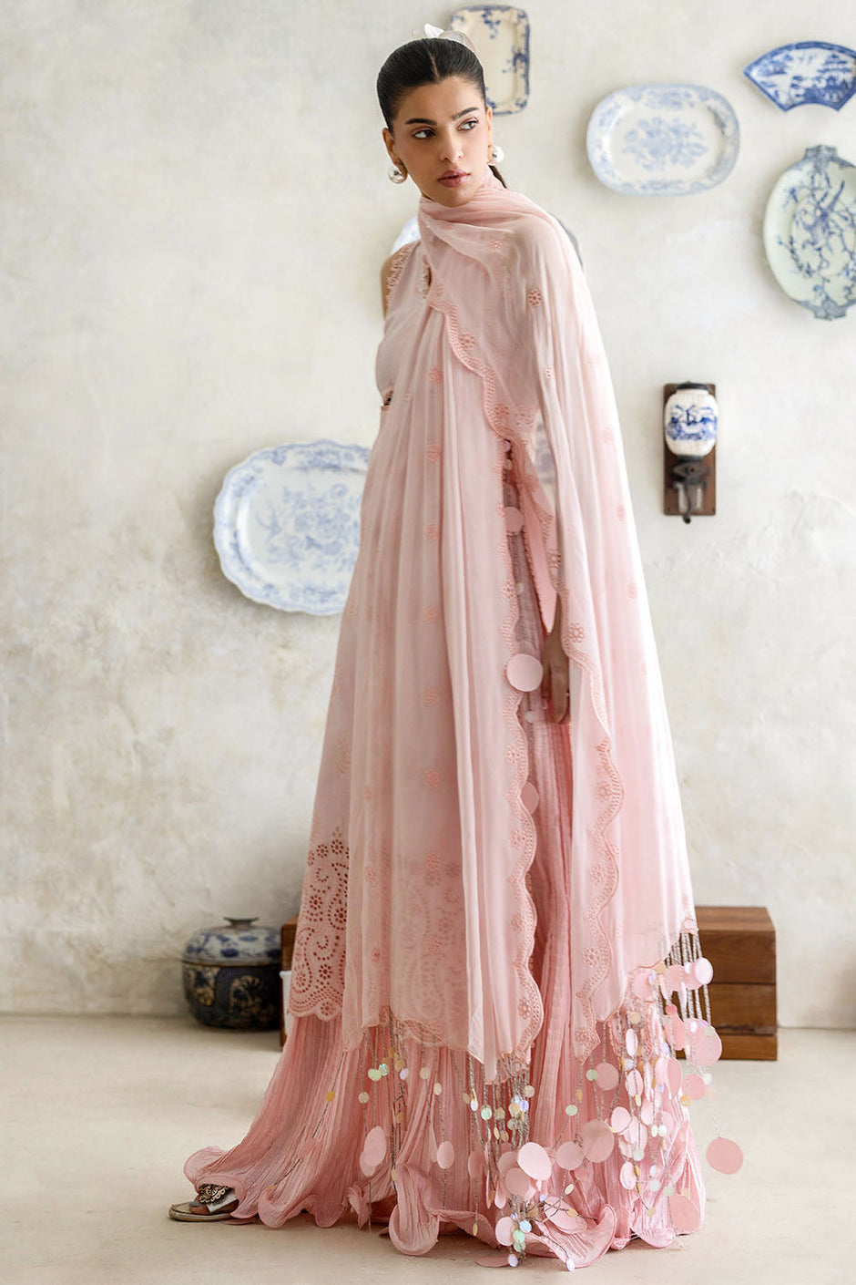 3 Piece Schiffli Embroidered Lawn Suit with Chiffon Dupatta