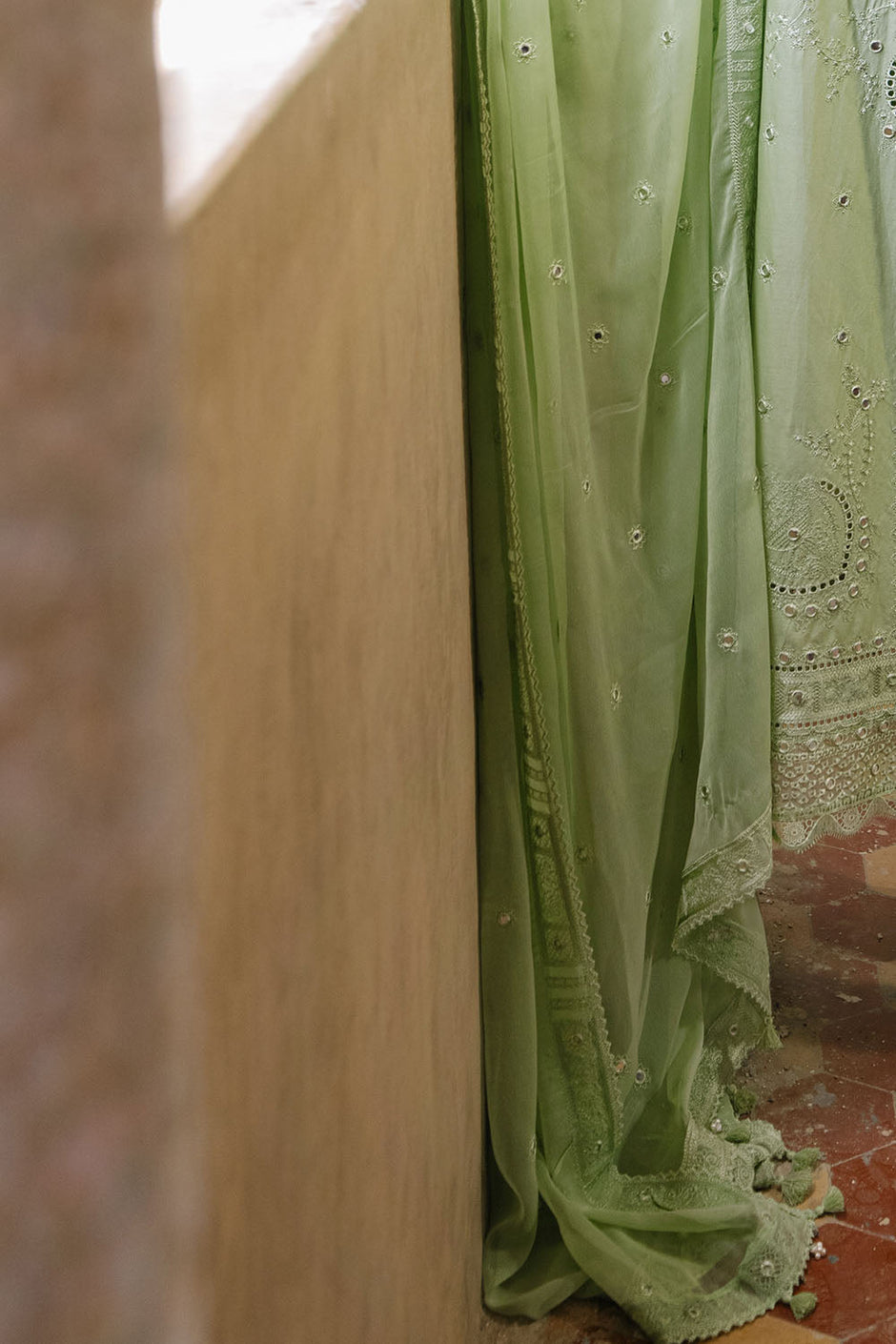 3 Piece Embroidered Lawn Suit with Borders and Embroidered Chiffon Dupatta