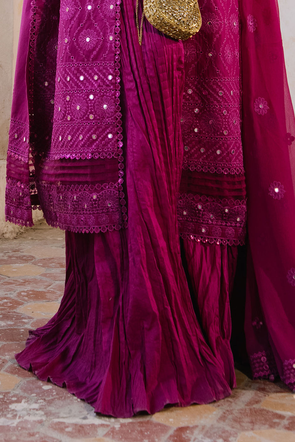 3 Piece Embroidered Lawn Suit with Borders and Embroidered Chiffon Dupatta