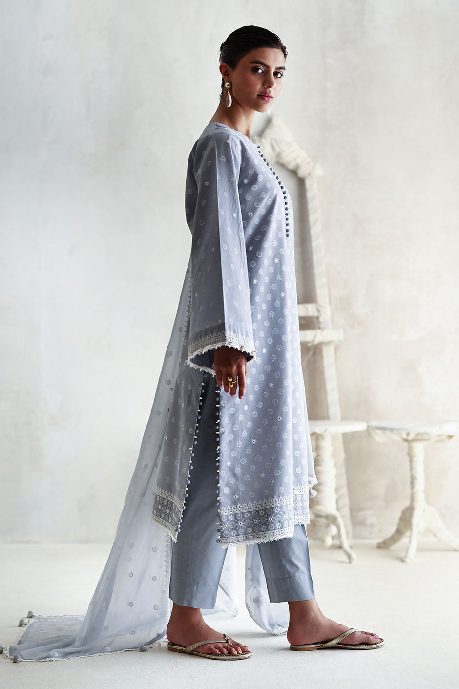 3 Piece Embroidered Lawn Suit with Embroidered Chiffon Dupatta