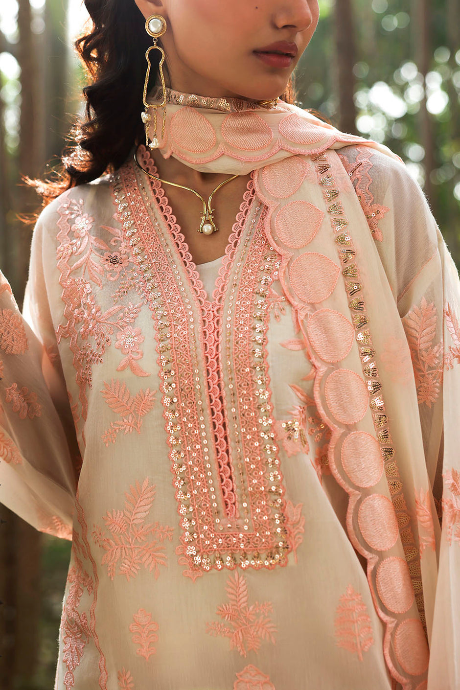 3 Piece Embroidered Paper Cotton Suit with Embroidered Chiffon Dupatta