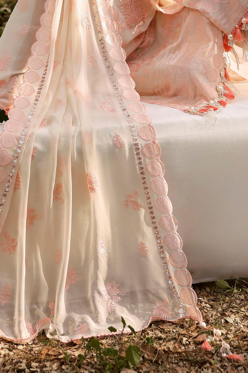 3 Piece Embroidered Paper Cotton Suit with Embroidered Chiffon Dupatta