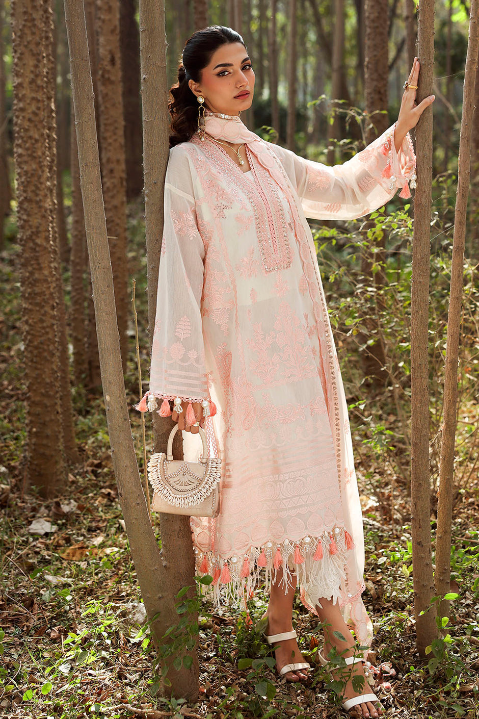 3 Piece Embroidered Paper Cotton Suit with Embroidered Chiffon Dupatta