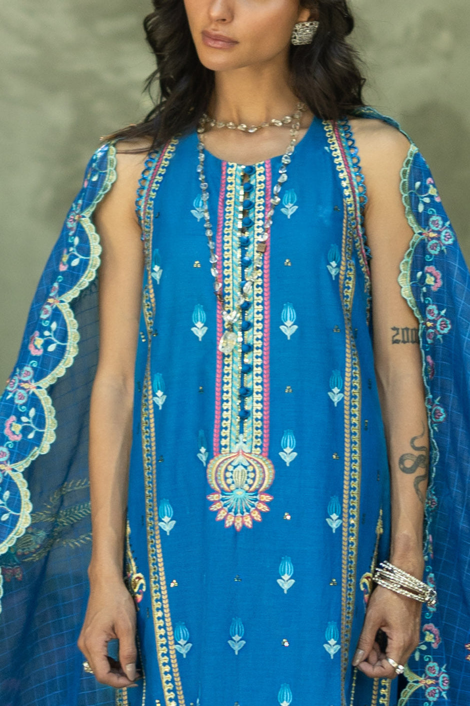 3 Piece Embroidered Lawn Suit with Embroidered Borders and Embroidered Paper Cotton Dupatta