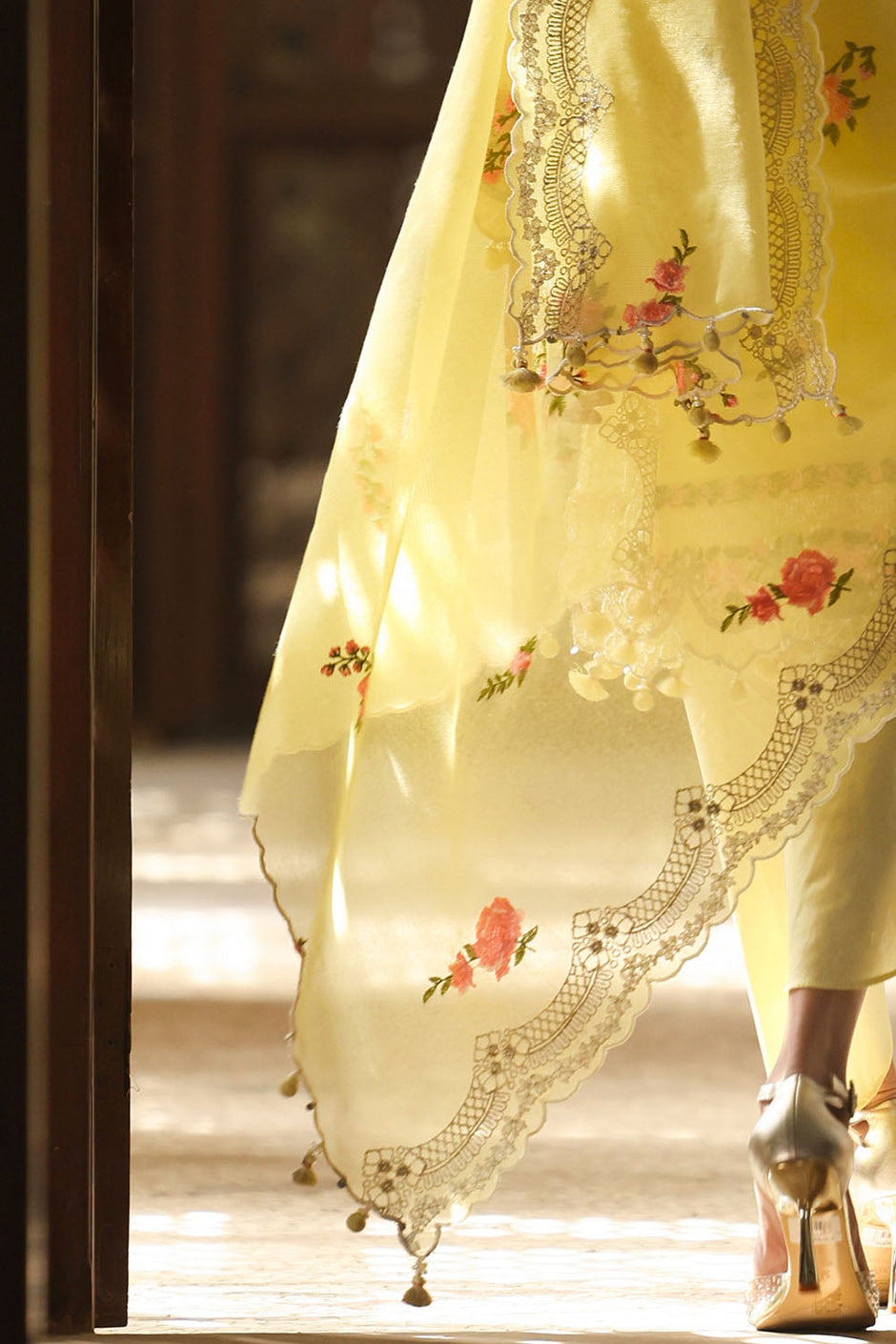 3 Piece Embroidered Cotton Net Suit with Borders and Embroidered Cotton Net Dupatta