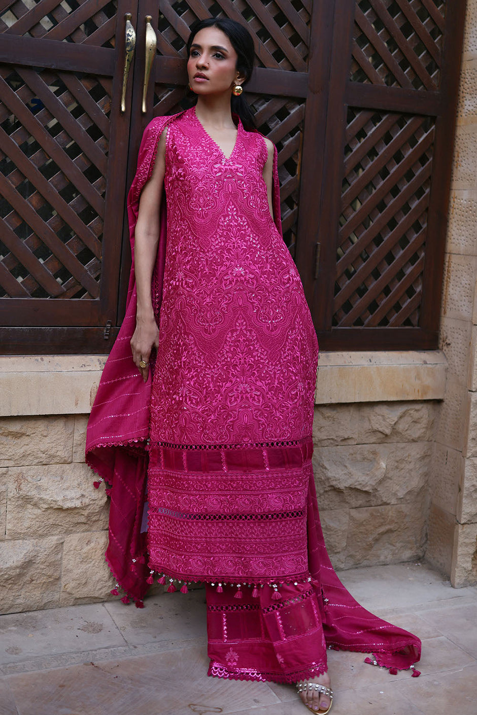 3 Piece Embroidered Lawn Suit with Embroidered Denting Lawn Dupatta