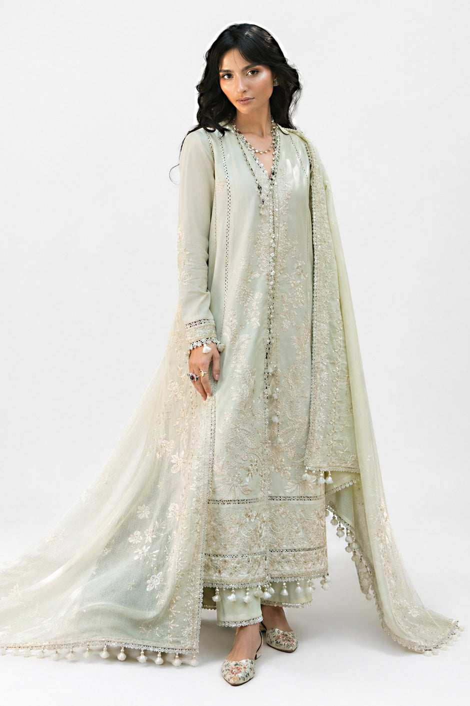 3 Piece Embroidered Lawn Suit with Embroidered Borders and Embroidered Denting Lawn Dupatta