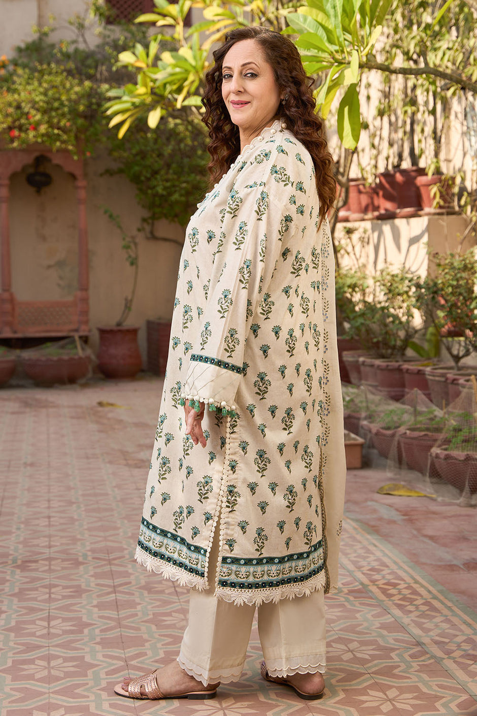 3 Piece Printed Lawn Suit with Embroidered Denting Dupatta