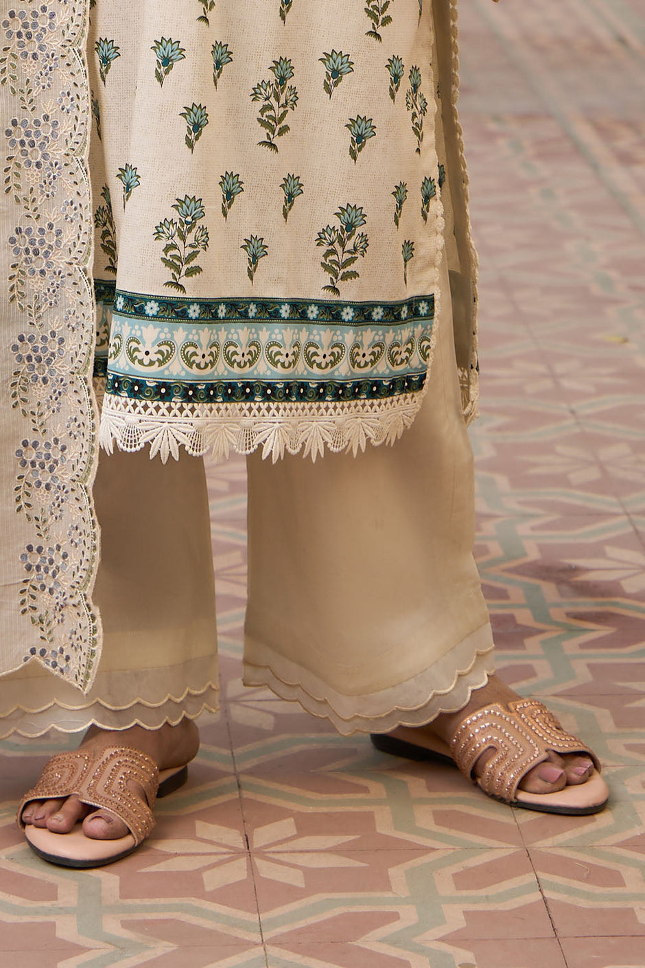 3 Piece Printed Lawn Suit with Embroidered Denting Dupatta