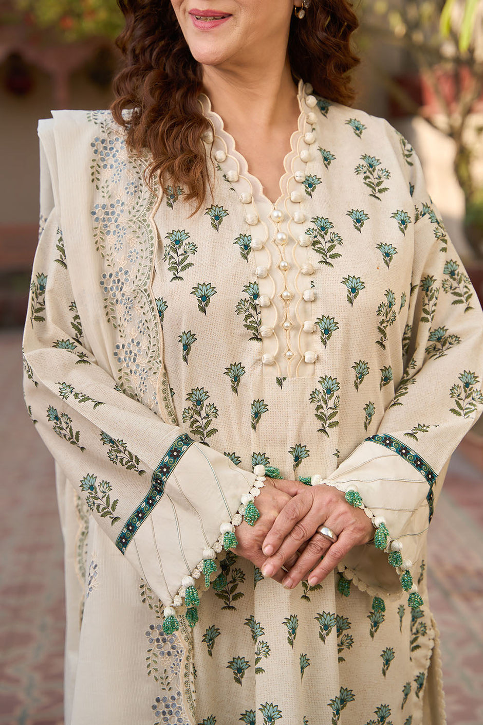 3 Piece Printed Lawn Suit with Embroidered Denting Dupatta