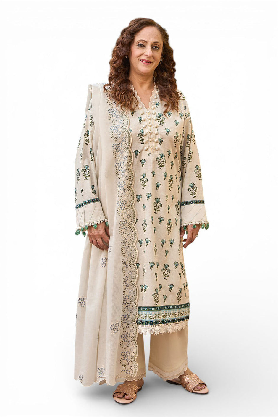 3 Piece Printed Lawn Suit with Embroidered Denting Dupatta