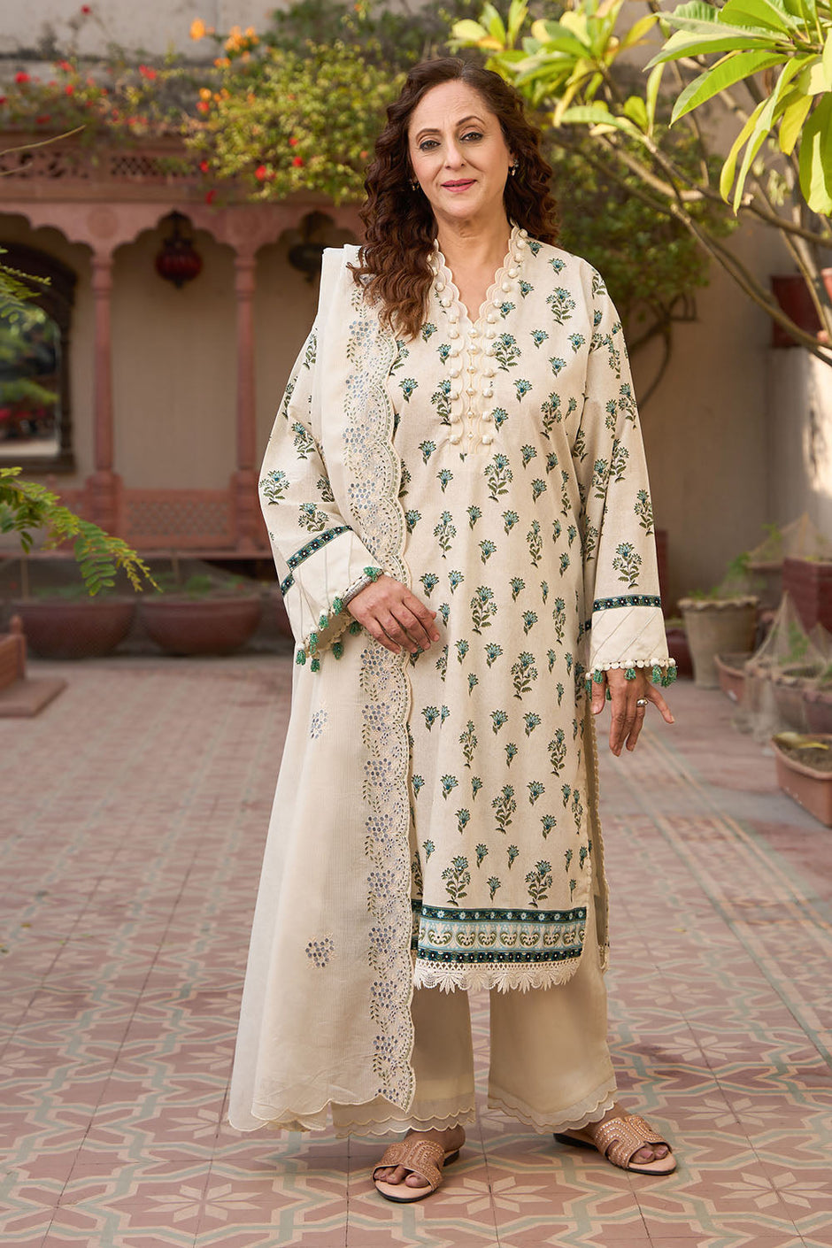 3 Piece Printed Lawn Suit with Embroidered Denting Dupatta