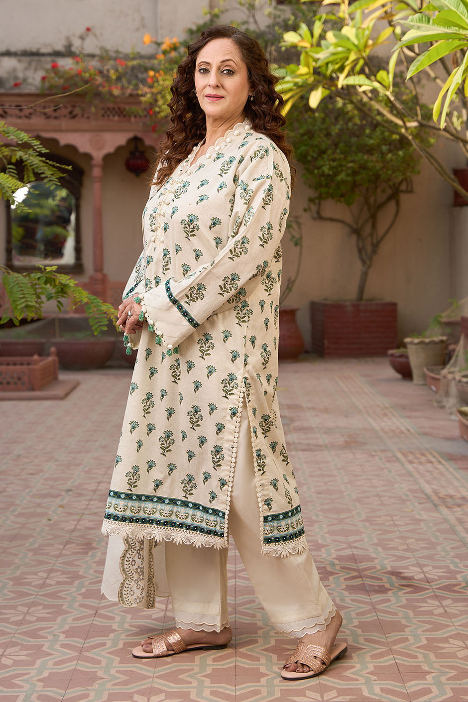 3 Piece Printed Lawn Suit with Embroidered Denting Dupatta