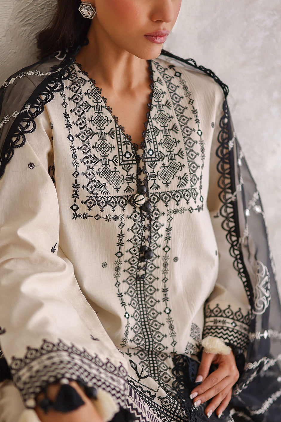 3 Piece Embroidered Lawn Suit with Organza Dupatta and Borders