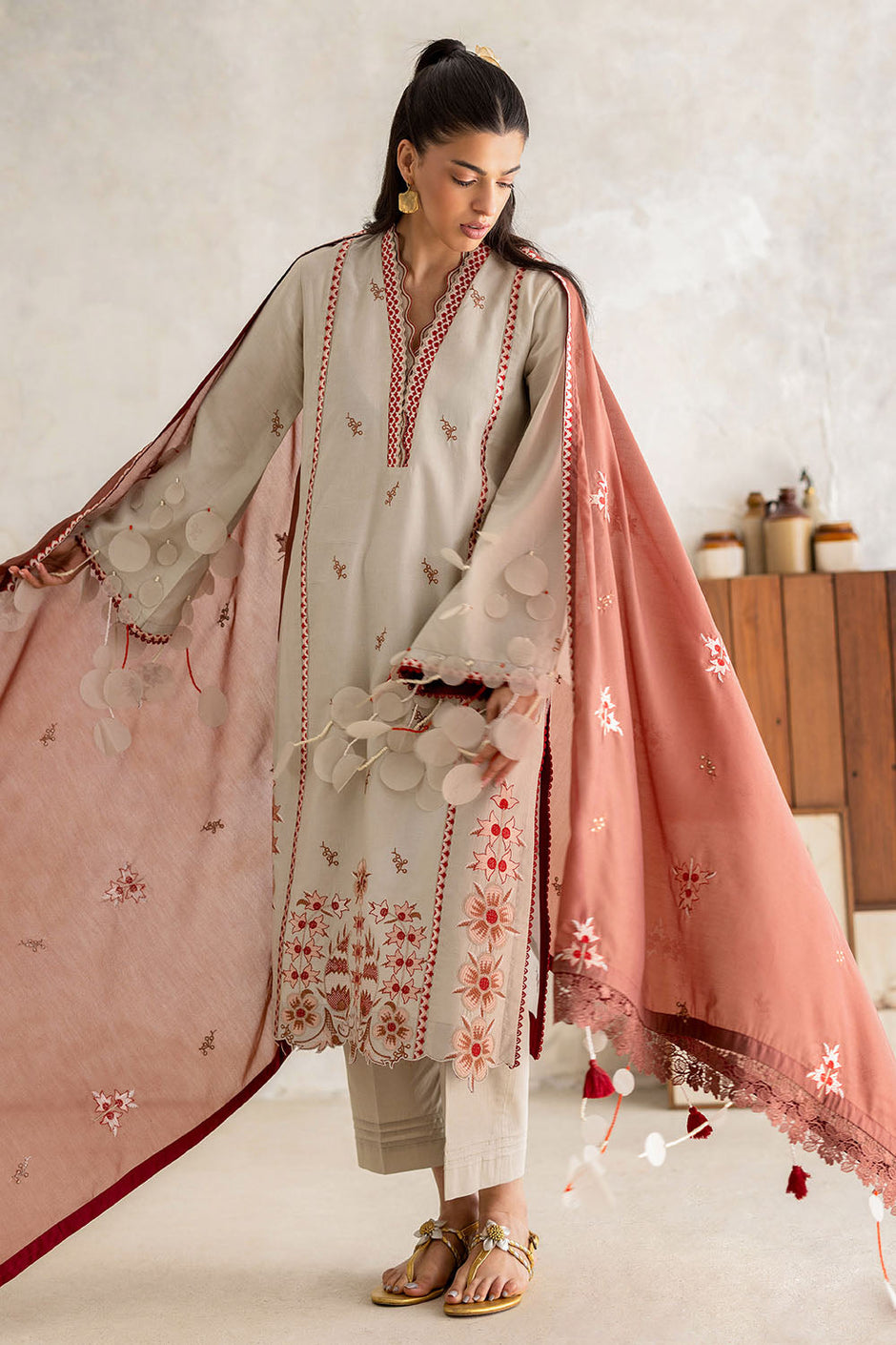 3 Piece Embroidered Lawn Suit with Paper Cotton Dupatta and Borders