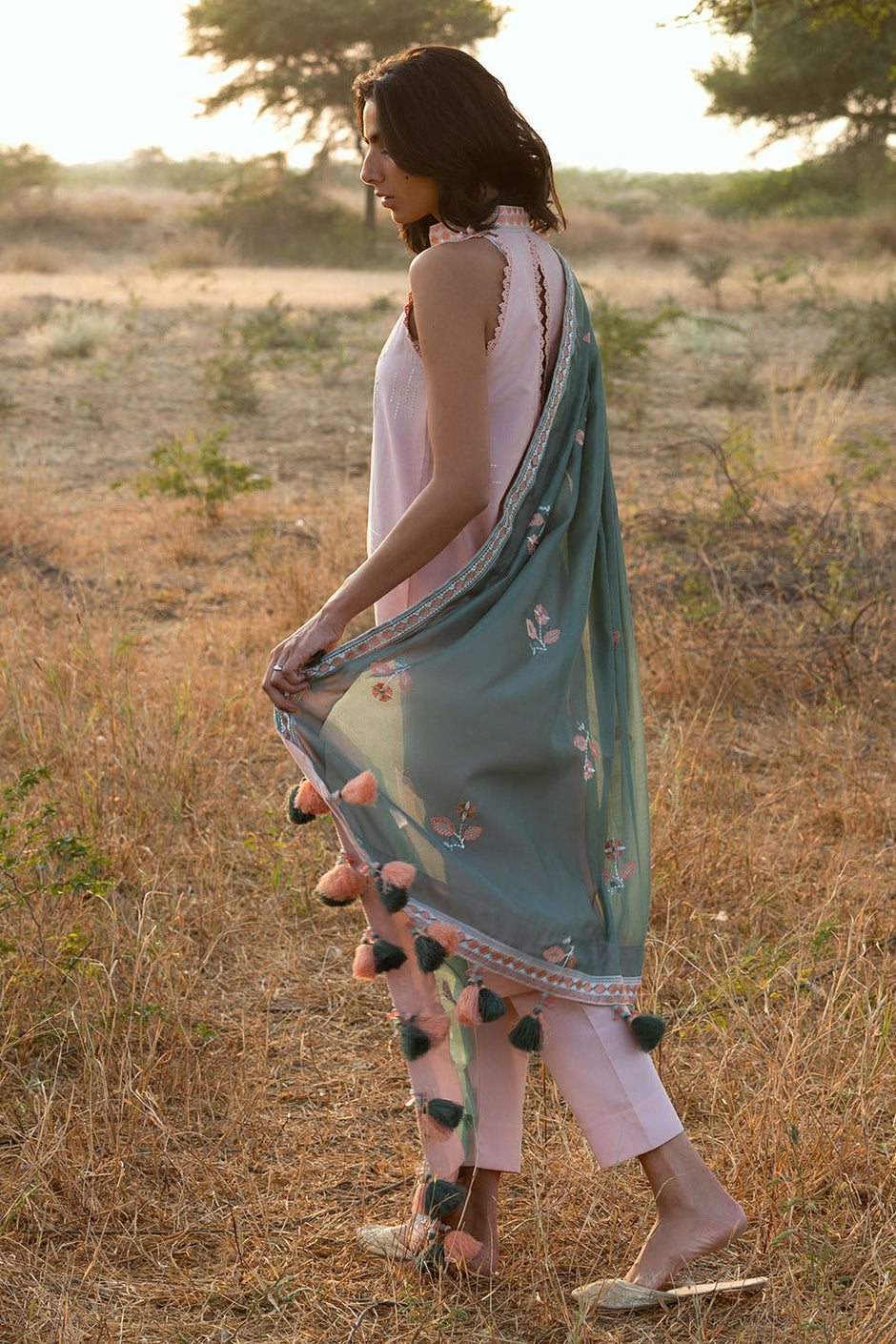 3 Piece Embroidered Lawn Suit with Embroidered Paper Cotton Dupatta