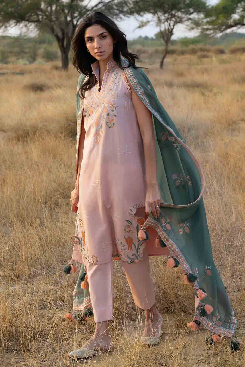 3 Piece Embroidered Lawn Suit with Embroidered Paper Cotton Dupatta