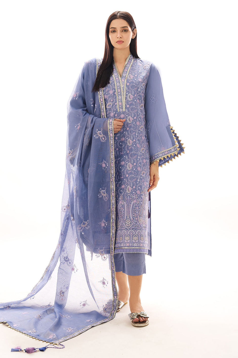 3 Piece Embroidered Lawn Suit with Embroidered Cotton Net Dupatta