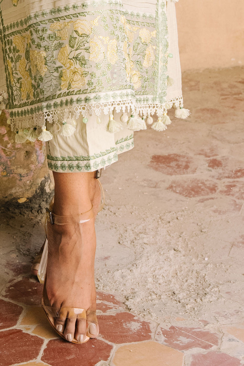 3 Piece Embroidered Zari Stripe Suit with Organza Borders and Embroidered Jacquard Dupatta