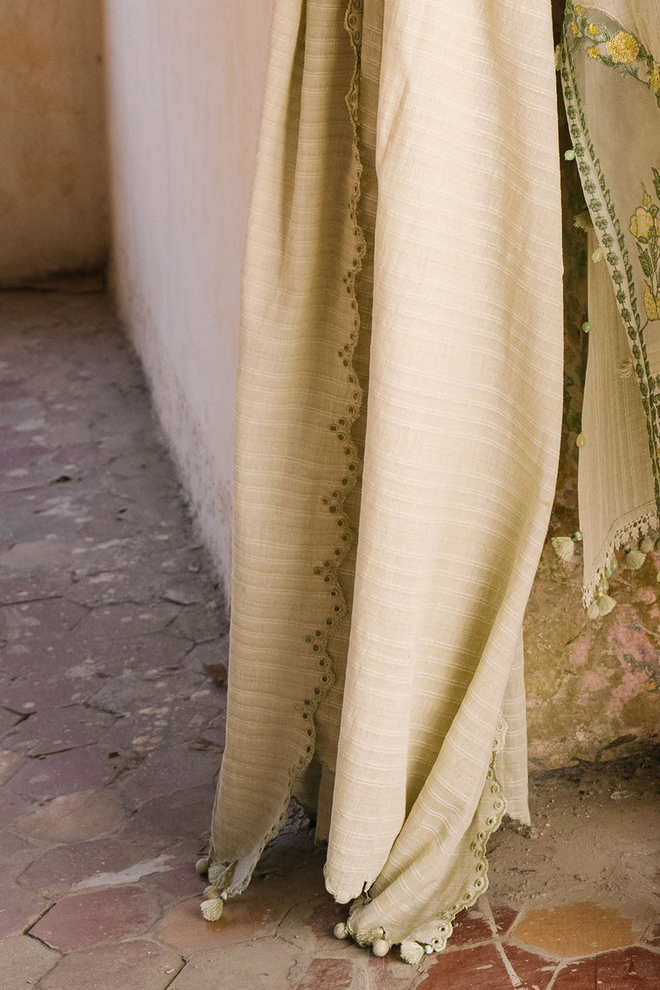 3 Piece Embroidered Zari Stripe Suit with Organza Borders and Embroidered Jacquard Dupatta