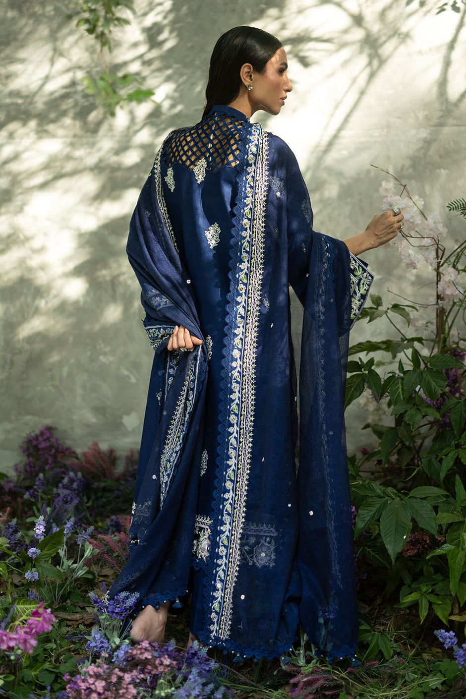 3 Piece Embroidered Lawn Suit with Embroidered Borders and Embroidered Khaddi Net Dupatta