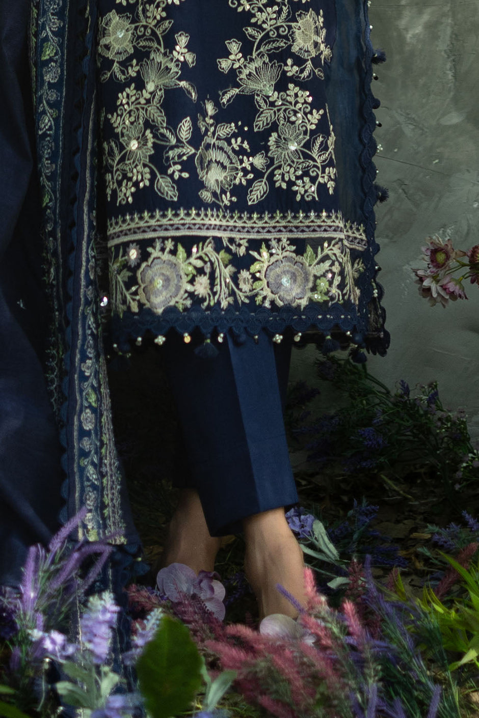 3 Piece Embroidered Lawn Suit with Embroidered Borders and Embroidered Khaddi Net Dupatta