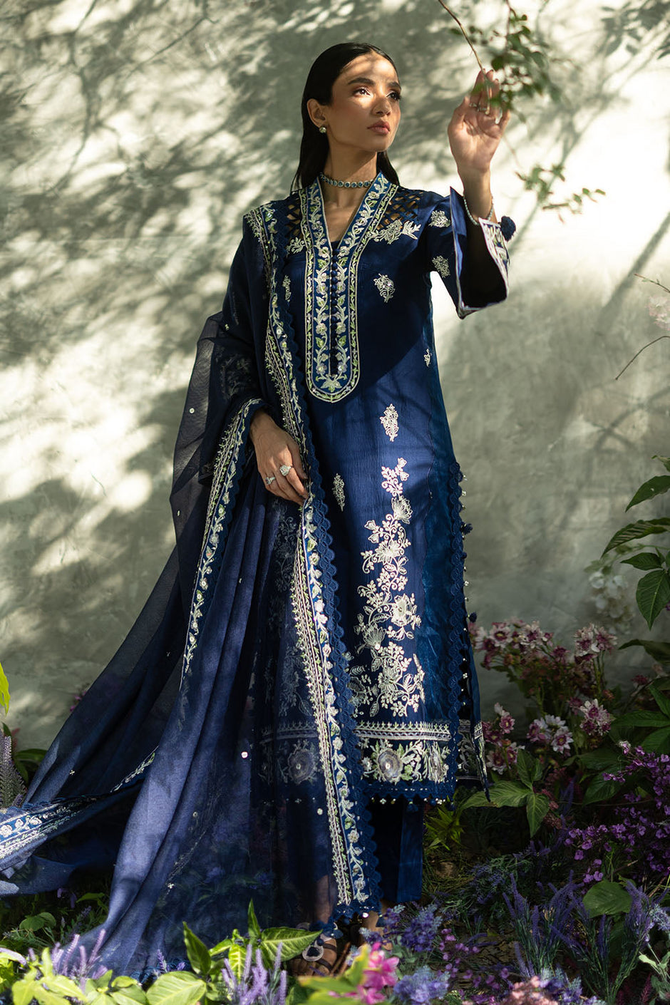 3 Piece Embroidered Lawn Suit with Embroidered Borders and Embroidered Khaddi Net Dupatta