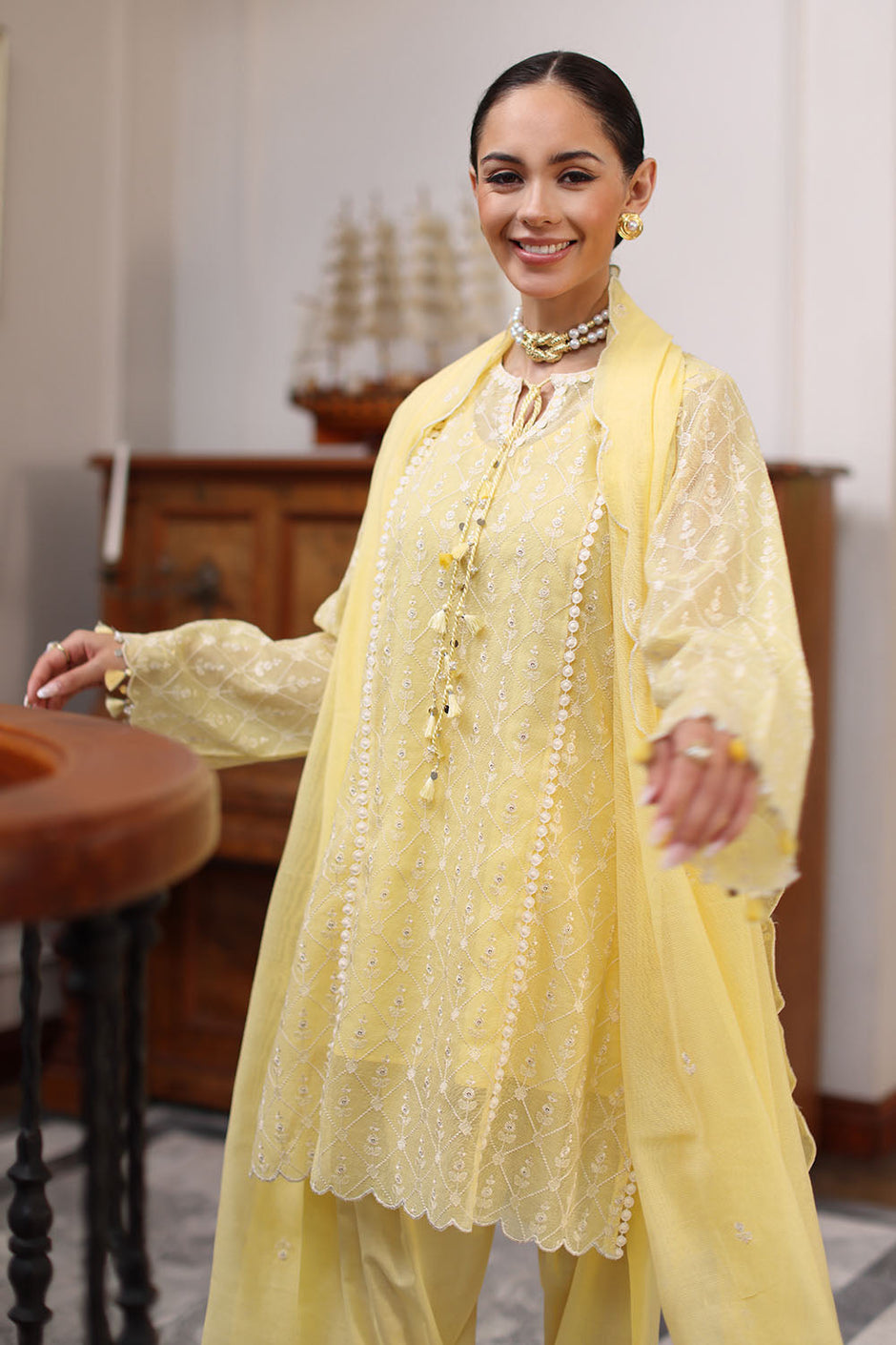 3 Piece Embroidered Khaddi Net Suit