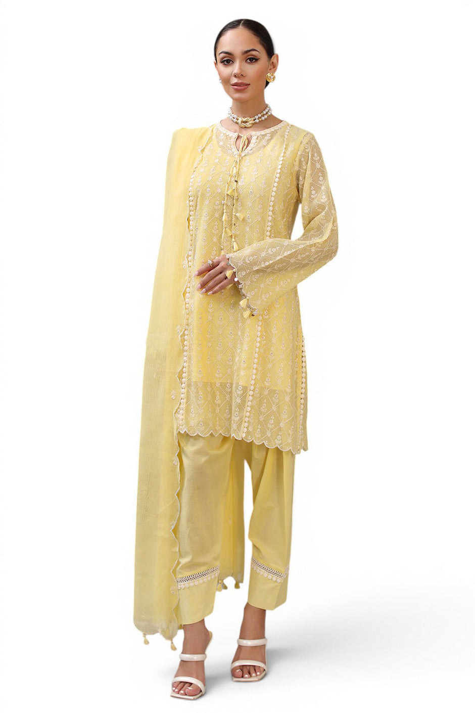 3 Piece Embroidered Khaddi Net Suit