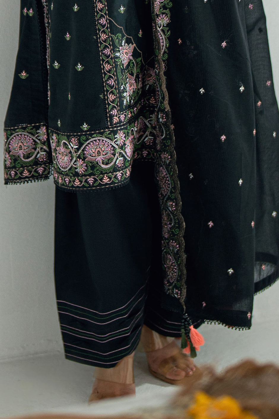 3 Piece Embroidered Lawn Suit with Embroidered Denting Dupatta