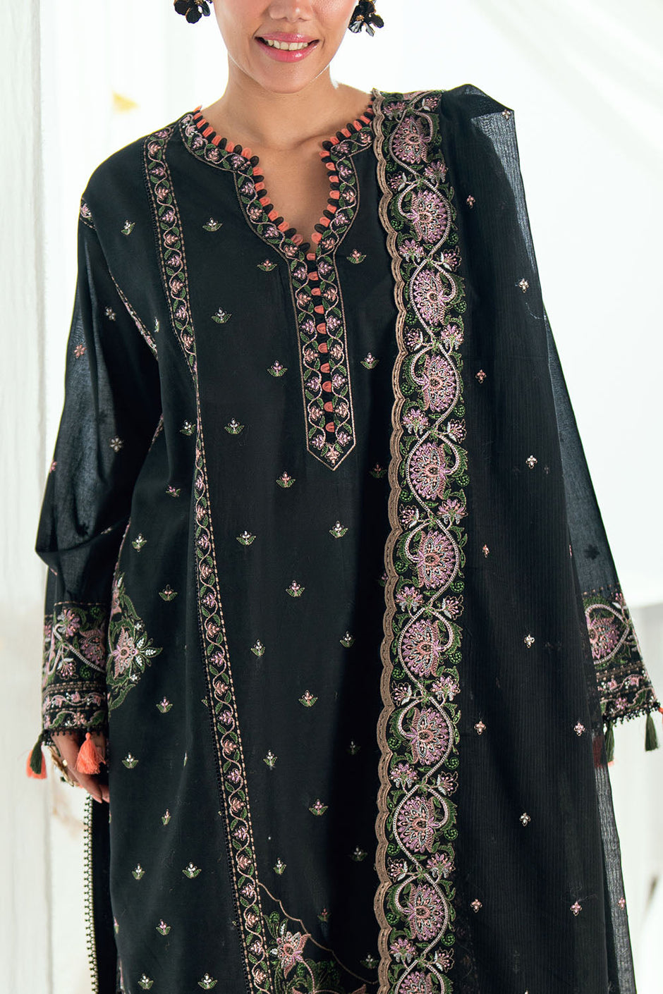 3 Piece Embroidered Lawn Suit with Embroidered Denting Dupatta