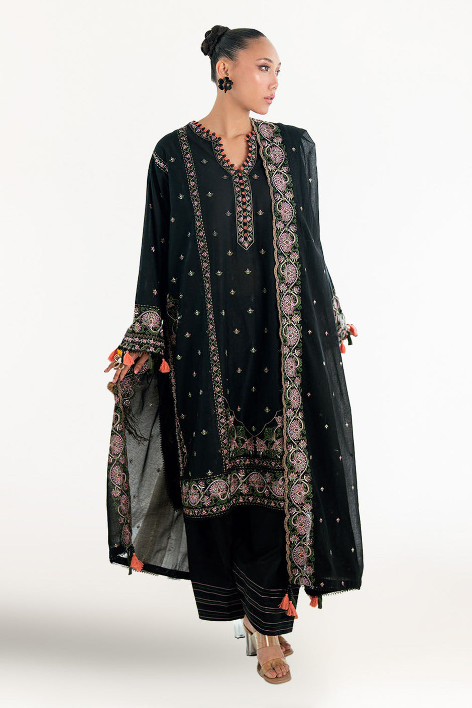 3 Piece Embroidered Lawn Suit with Embroidered Denting Dupatta