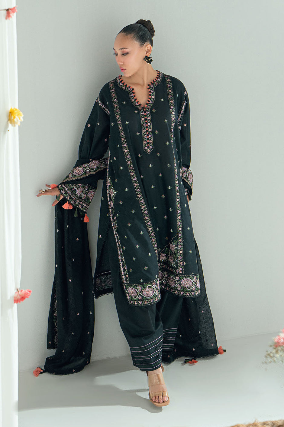 3 Piece Embroidered Lawn Suit with Embroidered Denting Dupatta