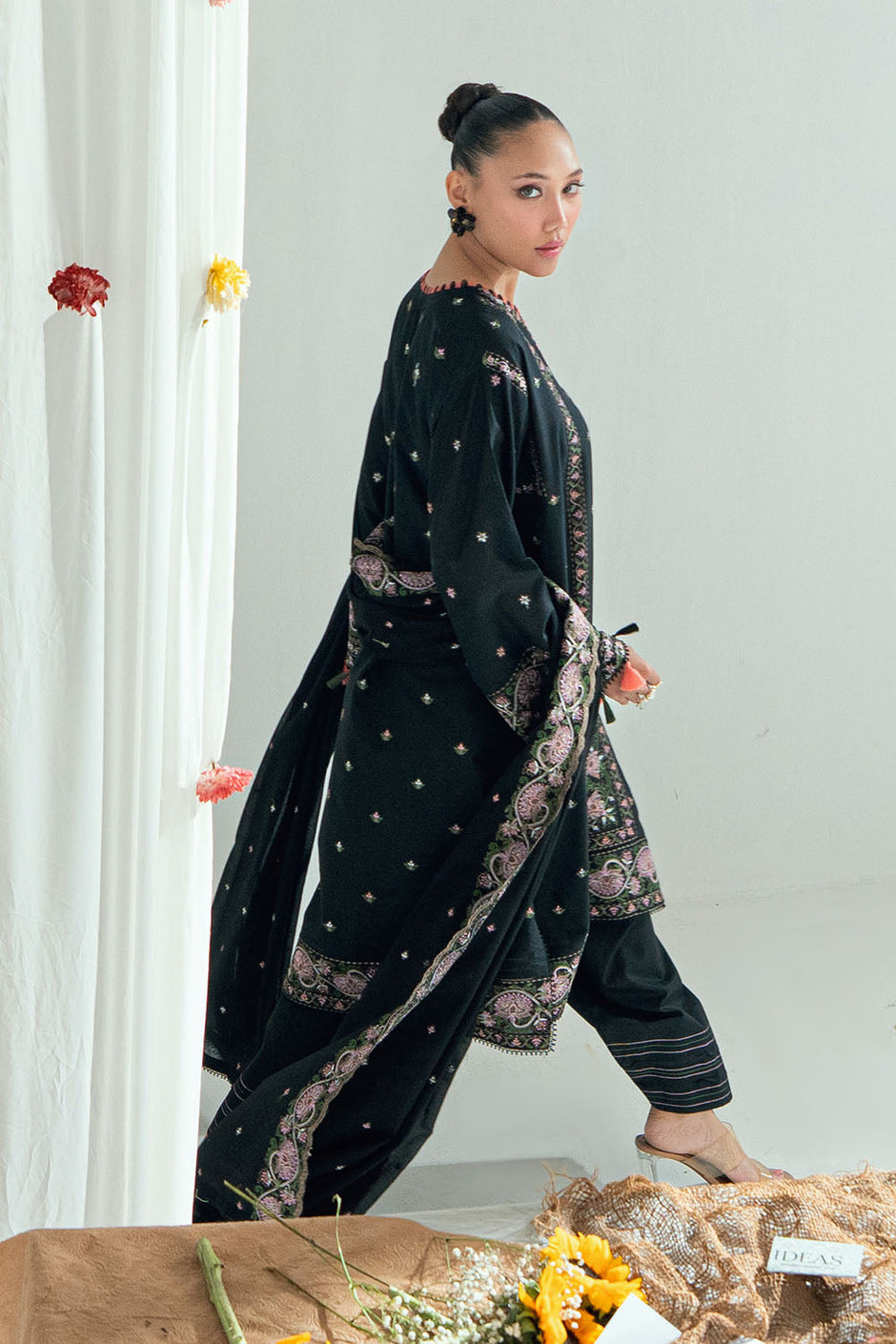 3 Piece Embroidered Lawn Suit with Embroidered Denting Dupatta