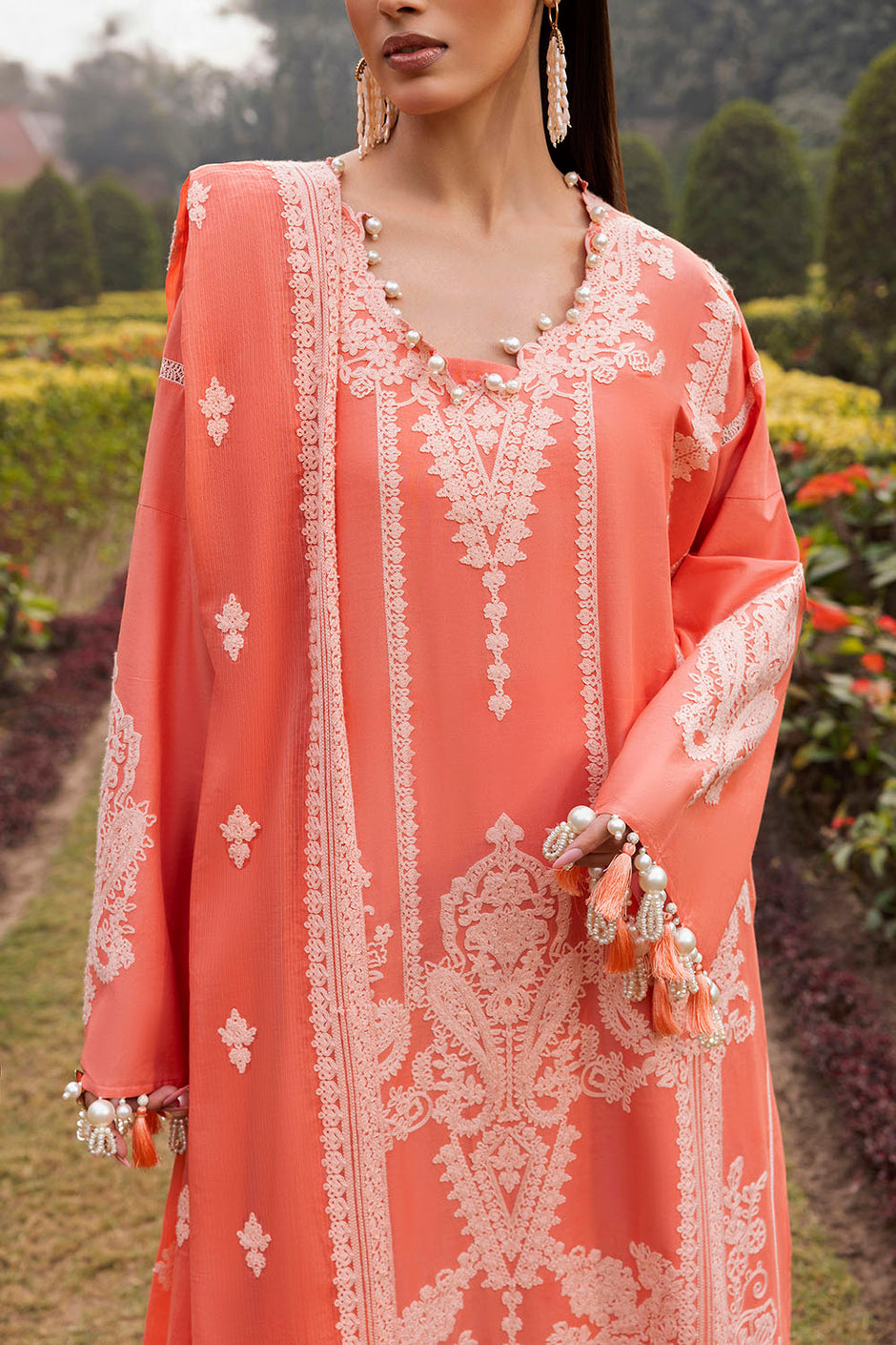 3 Piece Embroidered Lawn Suit with Embroidered Denting Dupatta