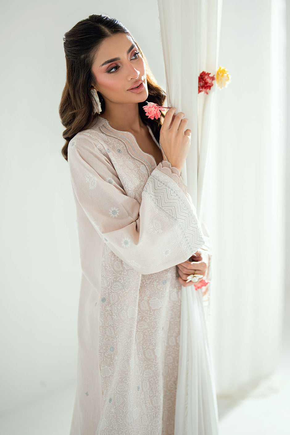 3 Piece Embroidered Lawn Suit with Embroidered Denting Dupatta