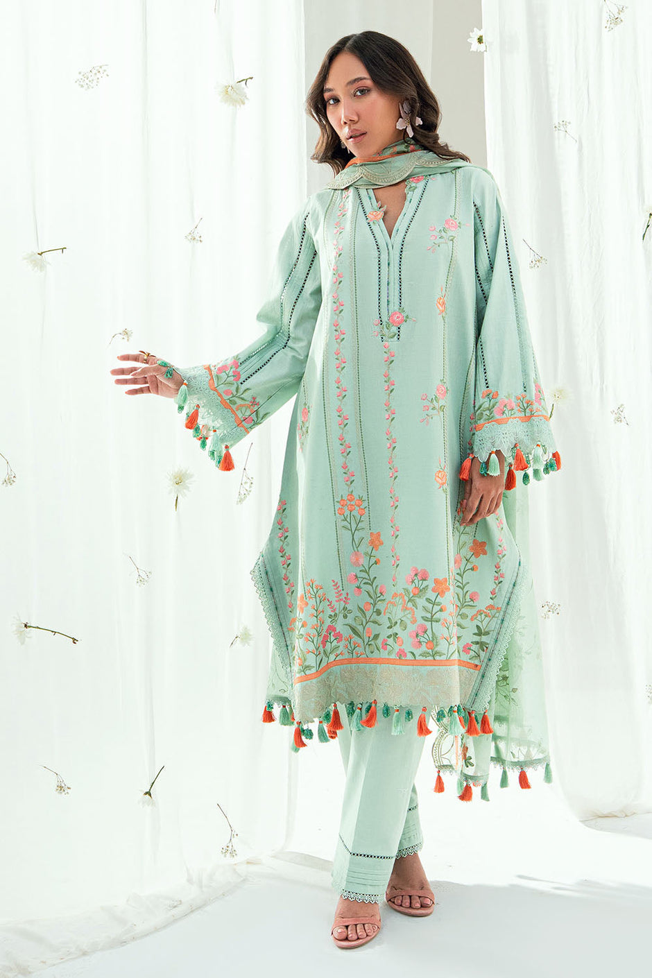3 Piece Embroidered Lawn Suit with Embroidered Denting Dupatta