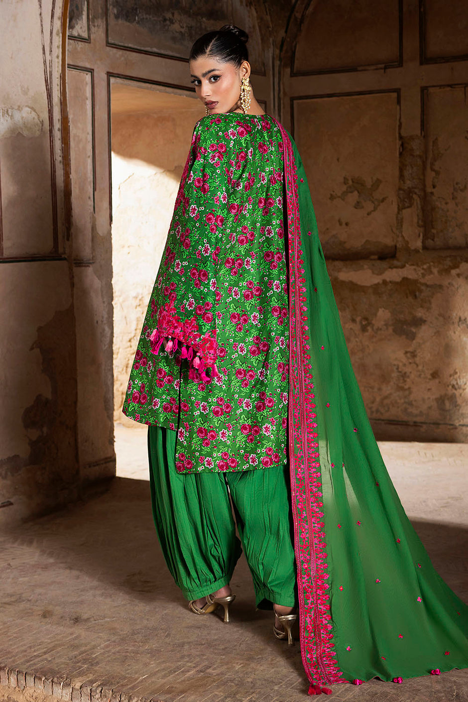 3 Piece Embroidered Printed Lawn Suit with Embroidered Denting Dupatta