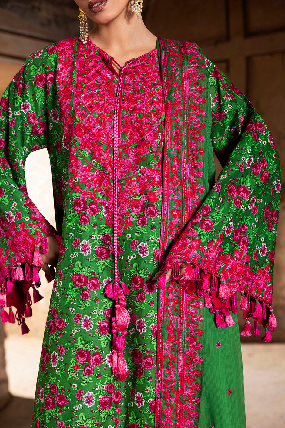 3 Piece Embroidered Printed Lawn Suit with Embroidered Denting Dupatta