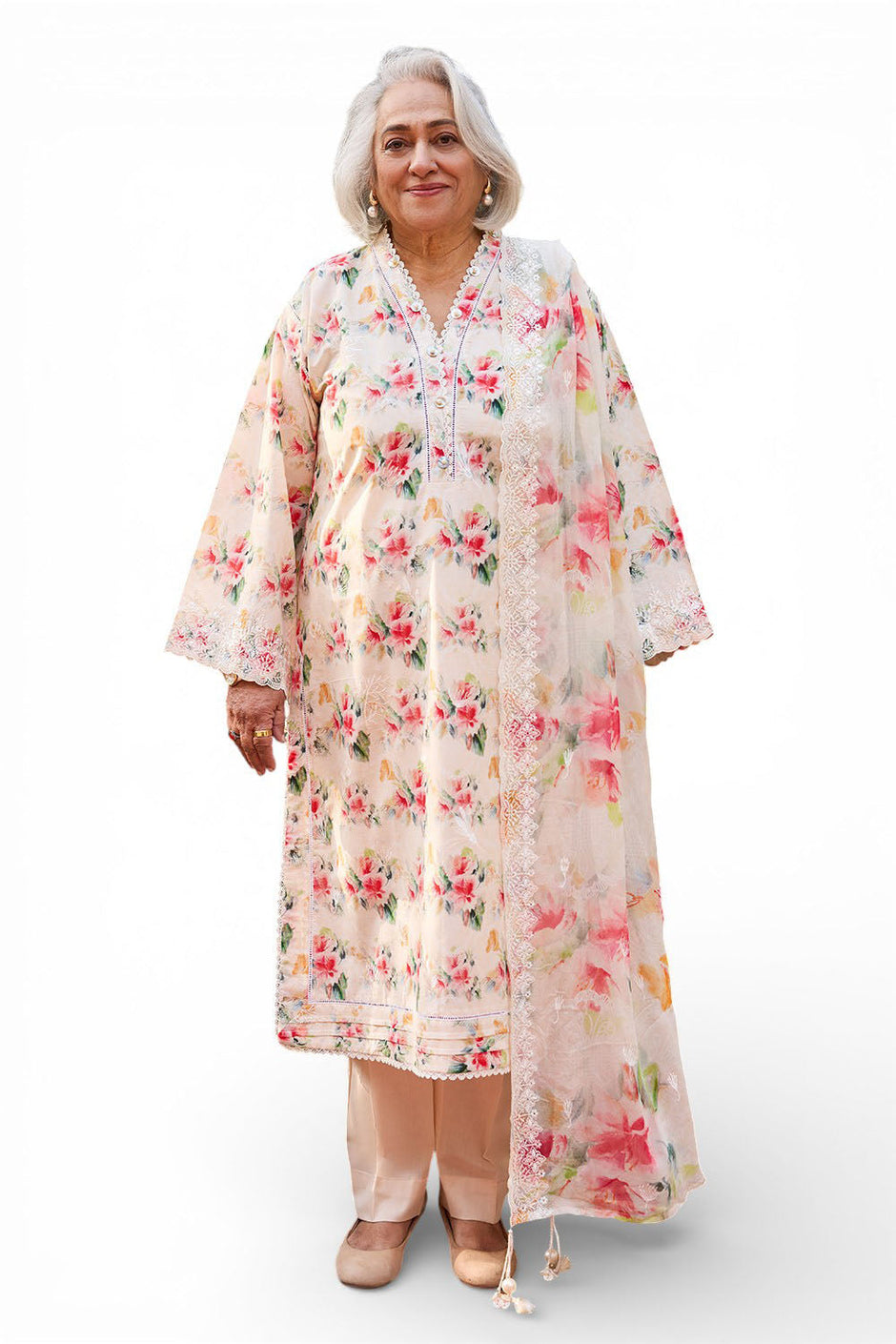 3 Piece Embroidered Printed Lawn Suit with Embroidered Printed Chiffon Dupatta