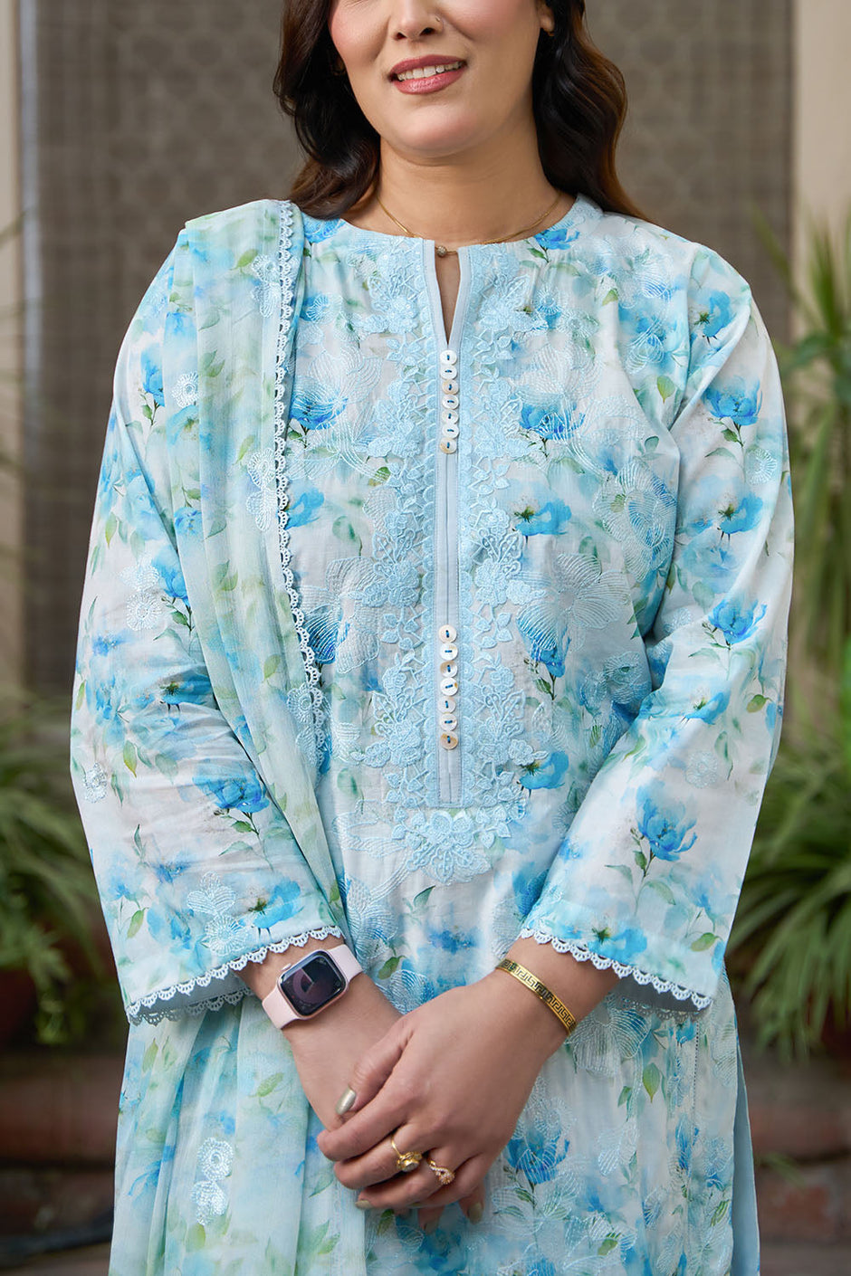 3 Piece Embroidered Printed Lawn Suit with Embroidered Printed Chiffon Dupatta