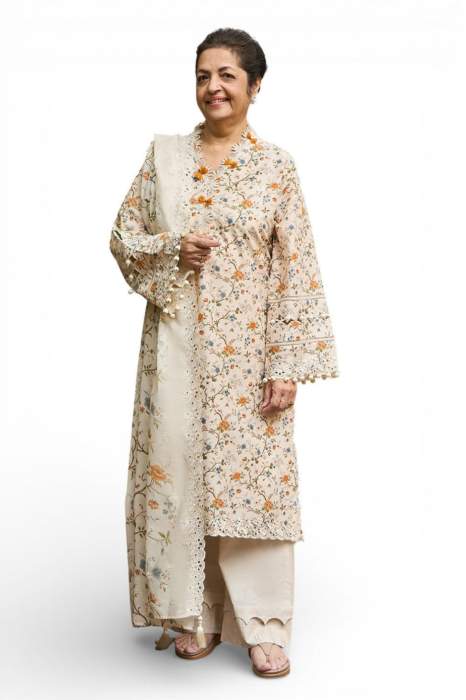 3 Piece Embroidered Printed Lawn Suit with Embroidered Denting Dupatta